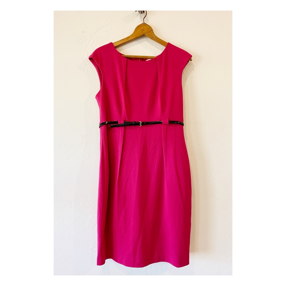 Calvin Klein Fuchsia Pink Sheath Dress with Black Belt